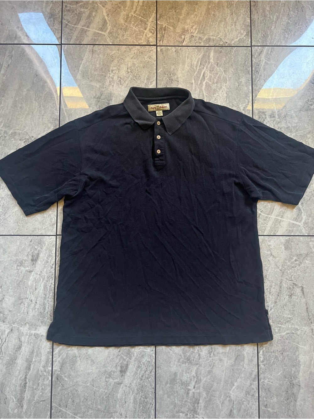 Tommy Bahama Mens Black Silk/Cotton Blend 3 Buttons S/S Polo Knit Casual Golf XL